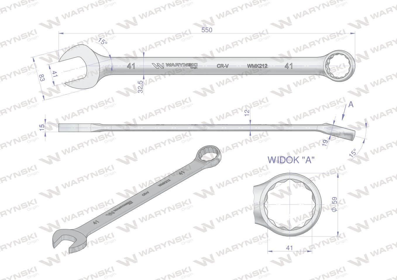 Klucz płaskooczkowy extra długi 41mm dł 550mm standard ASME B107.9M Waryńsk - zdjęcie 3