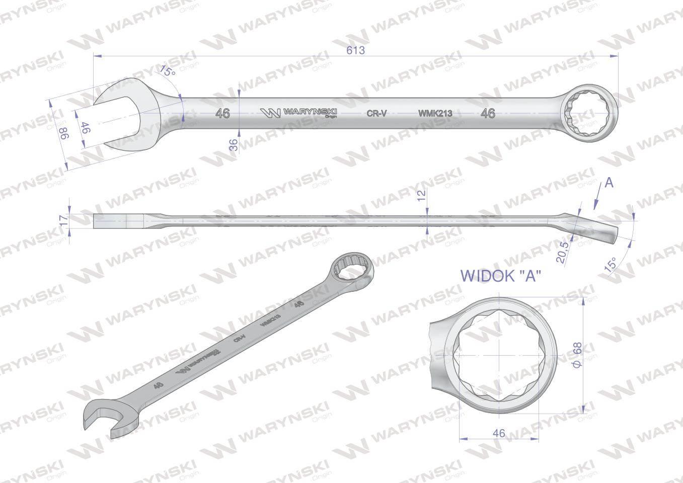 Klucz płaskooczkowy extra długi 46mm dł 613mm standard ASME B107.9M Waryńsk - zdjęcie 3