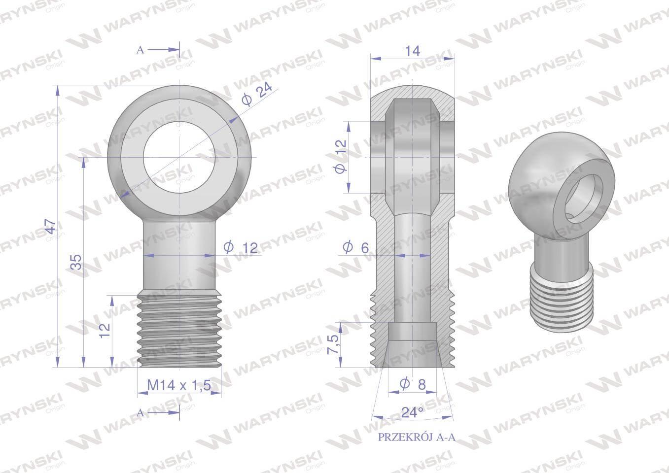 Złączka Oczkowa Fi12-8L (M14X1.5) Waryński 2szt W-OCZKO-12-8L - zdjęcie 4