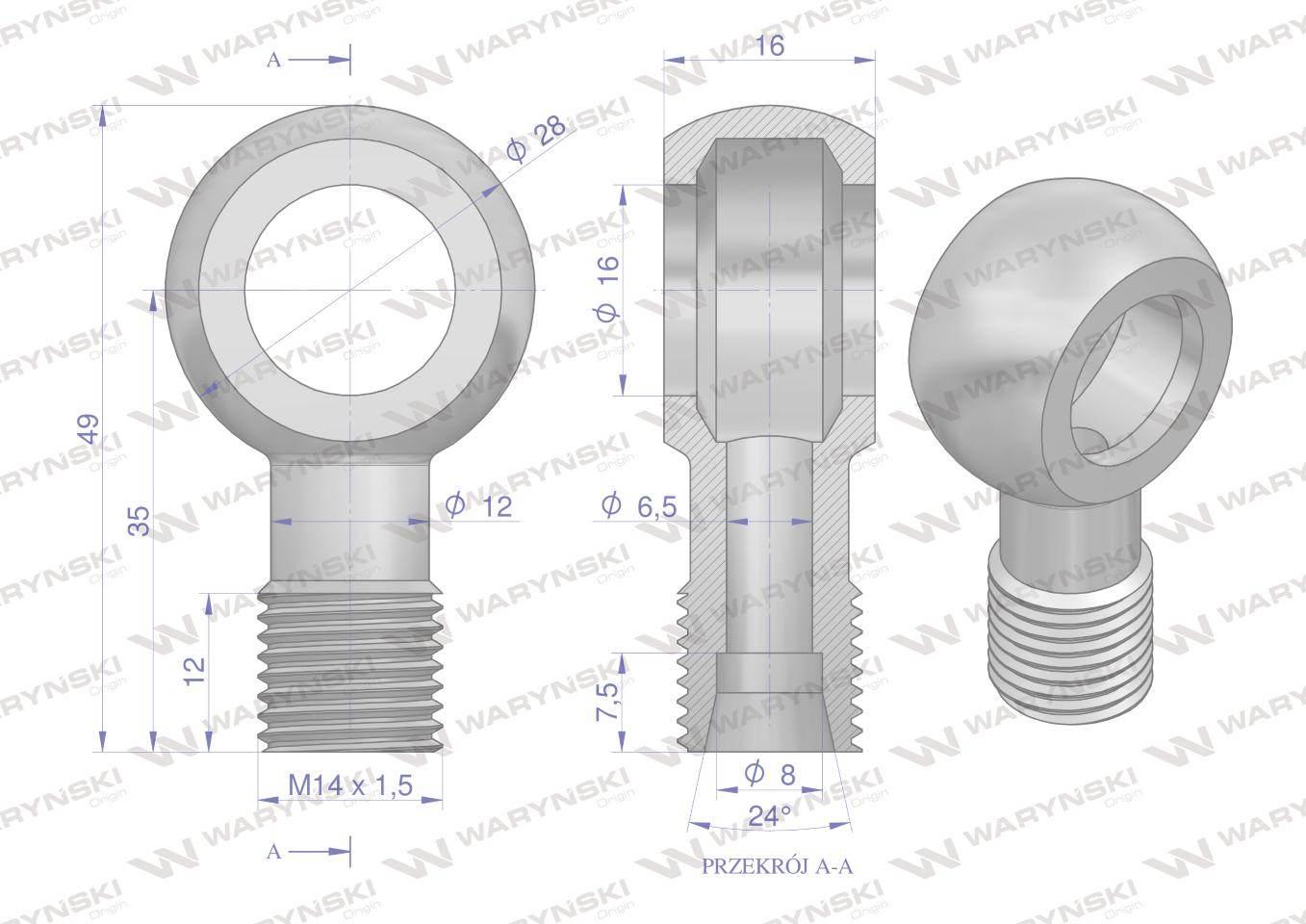 Złączka Oczkowa Fi16-8L (M14X1.5) Waryński 2szt W-OCZKO-16-8L - zdjęcie 4