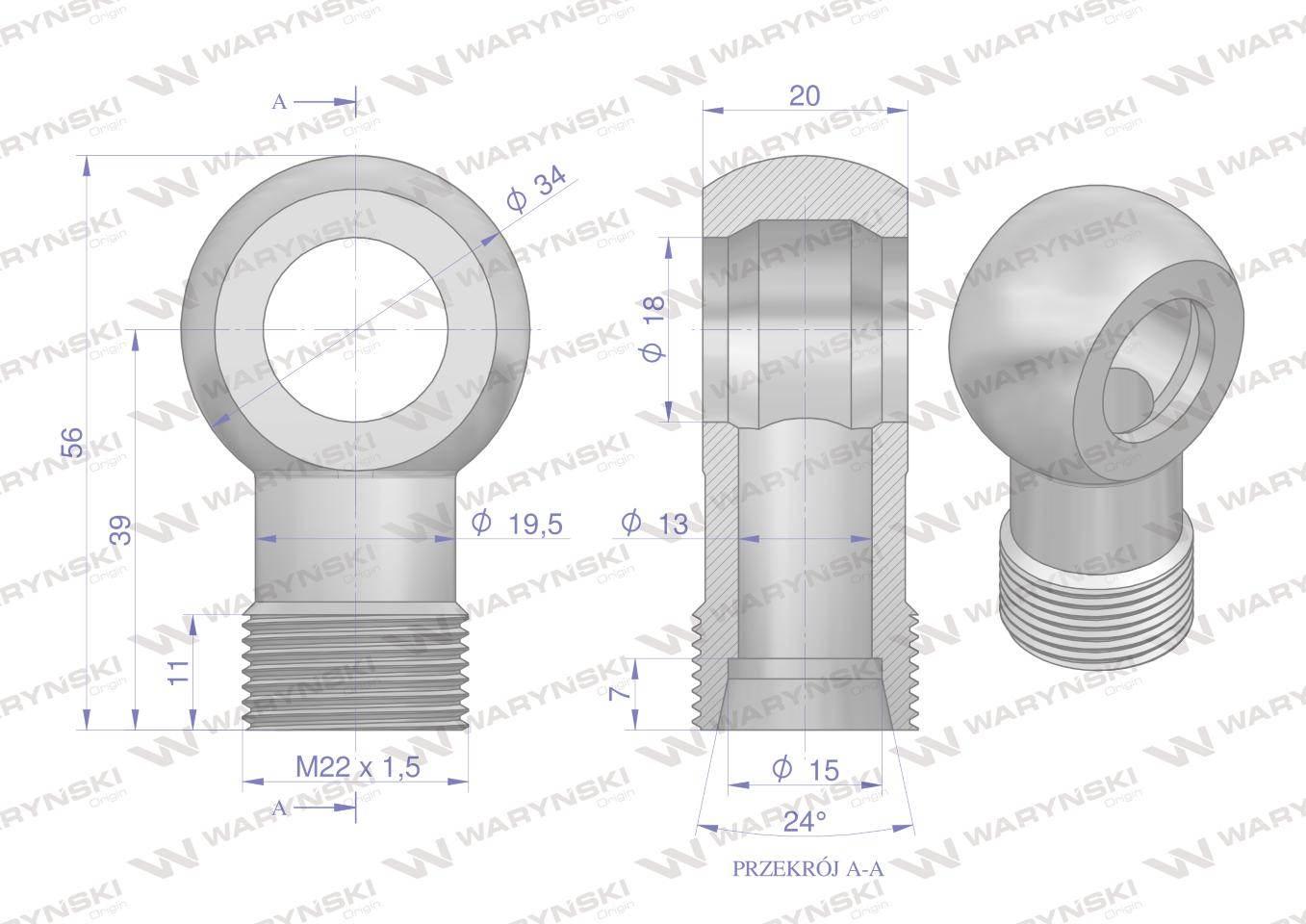 Złączka Oczkowa Fi18-15L (M22X1.5) Waryński 2szt W-OCZKO-18-15L - zdjęcie 4