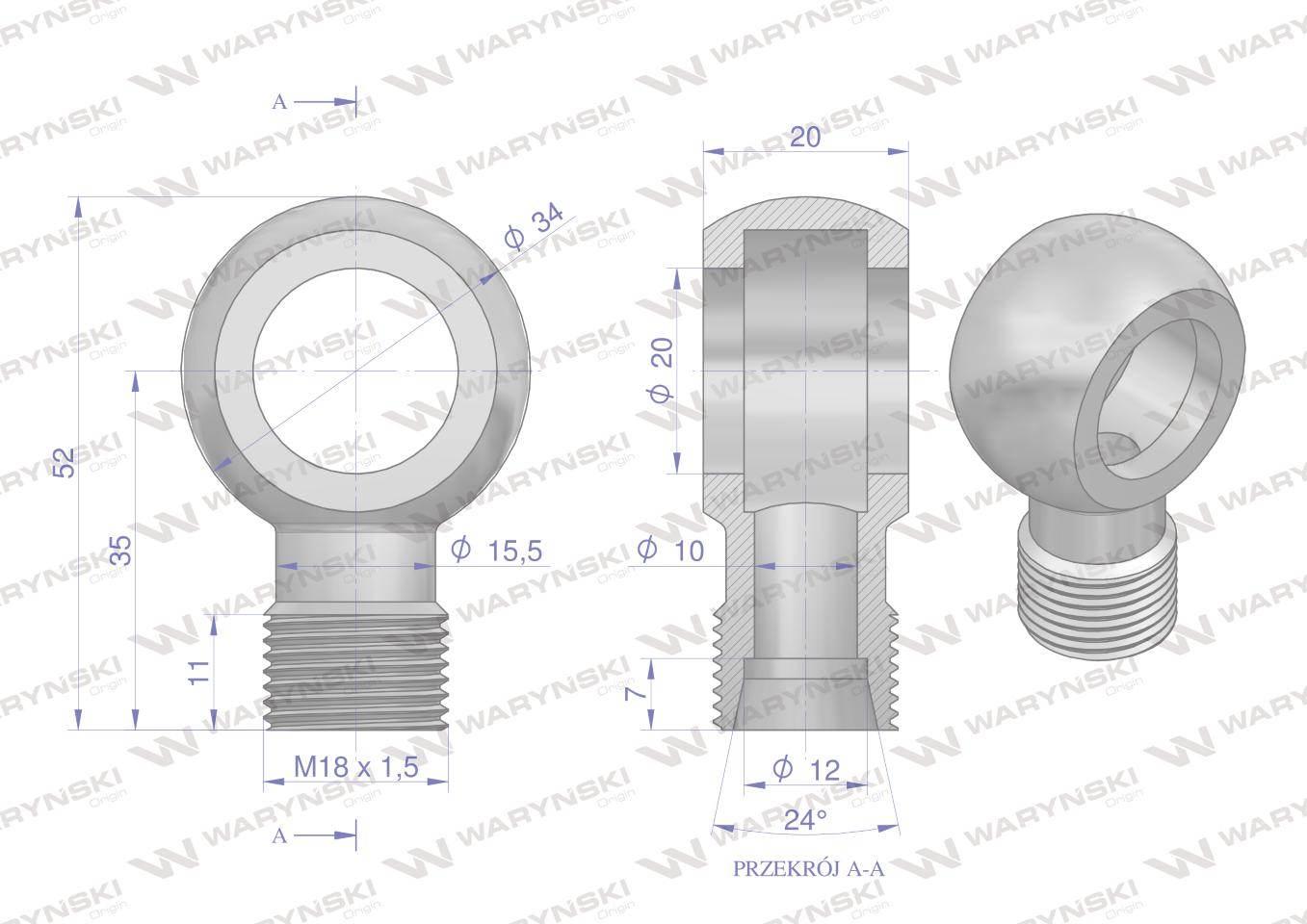 Złączka Oczkowa Fi20-12L (M18X1.5) Waryński 2szt W-OCZKO-20-12L - zdjęcie 4