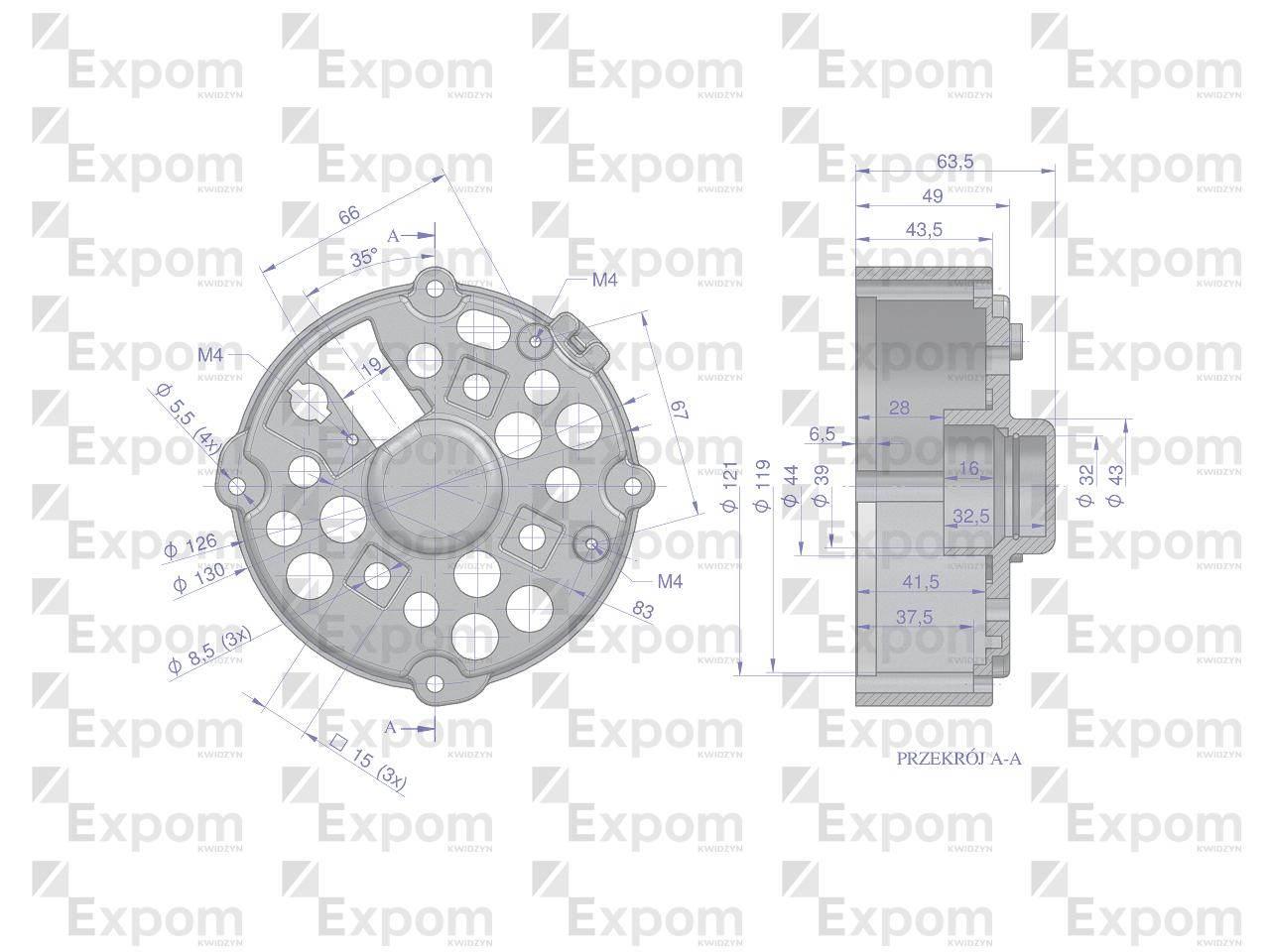 Tarcza pokrywa tylna alternatora EX230000. EX260000 C-330 C-360 EXPOM KWIDZ - zdjęcie 2