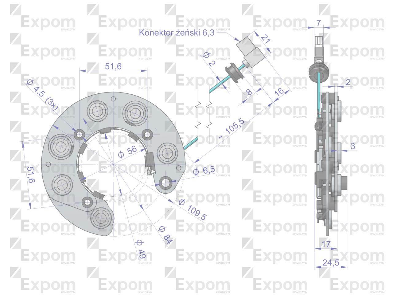 Prostownik kompletny alternatora EX230000. EX260000 C-330 C-360 EXPOM KWIDZ - zdjęcie 2