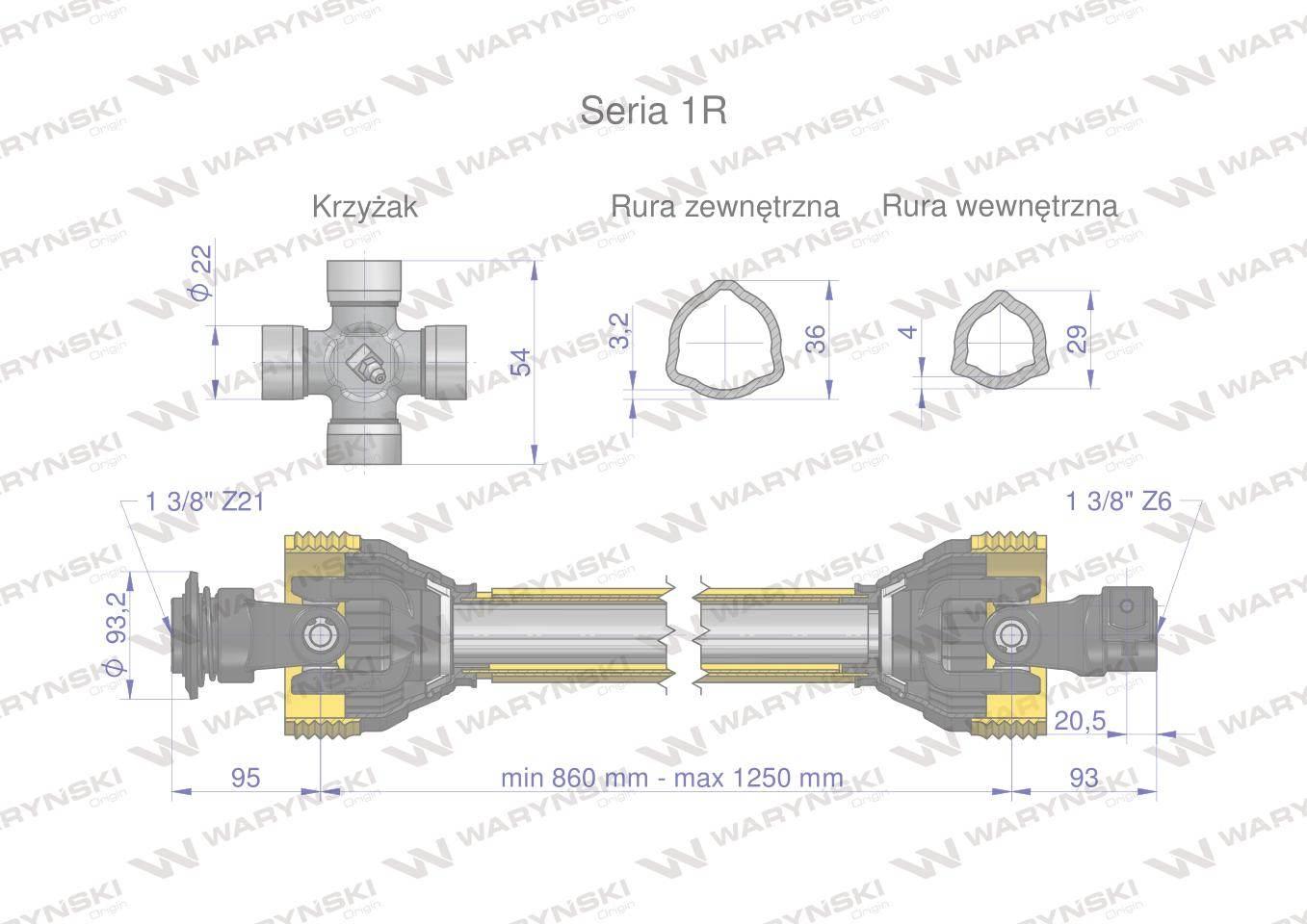 Wał przegubowo-teleskopowy 860-1250mm 210Nm widłak Z21 od ciągnika CE seria - zdjęcie 3