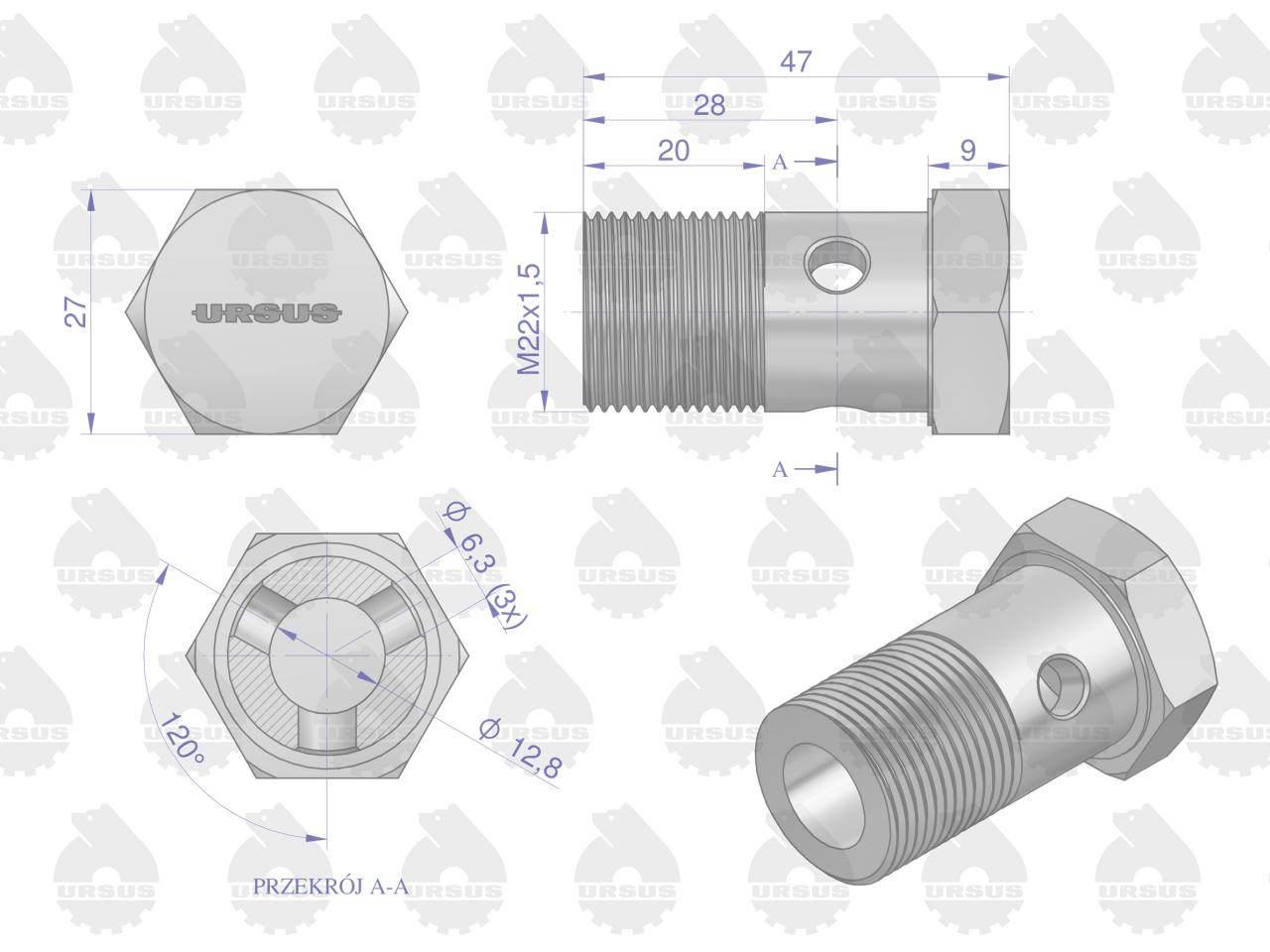 Złączka 84420005 podnośnika hydraulicznego C-385 ORYGINAŁ URSUS 972474U - zdjęcie 3