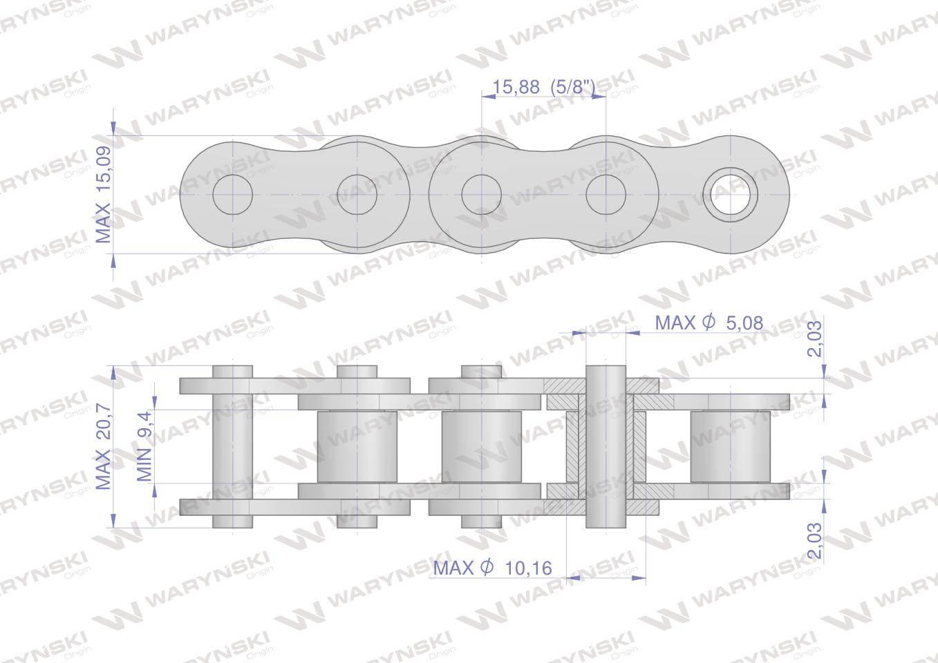 Łańcuch rolkowy napęd - zbiornik 50A-51PS+Z+P zastosowanie New Holland 8455 - zdjęcie 2