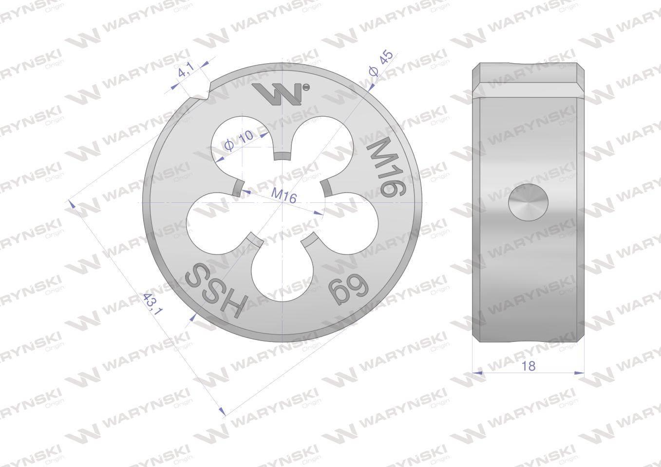 Narzynka przemysłowa M16x2 ze stali HSS DIN22568 Warynski WMG211 - zdjęcie 3