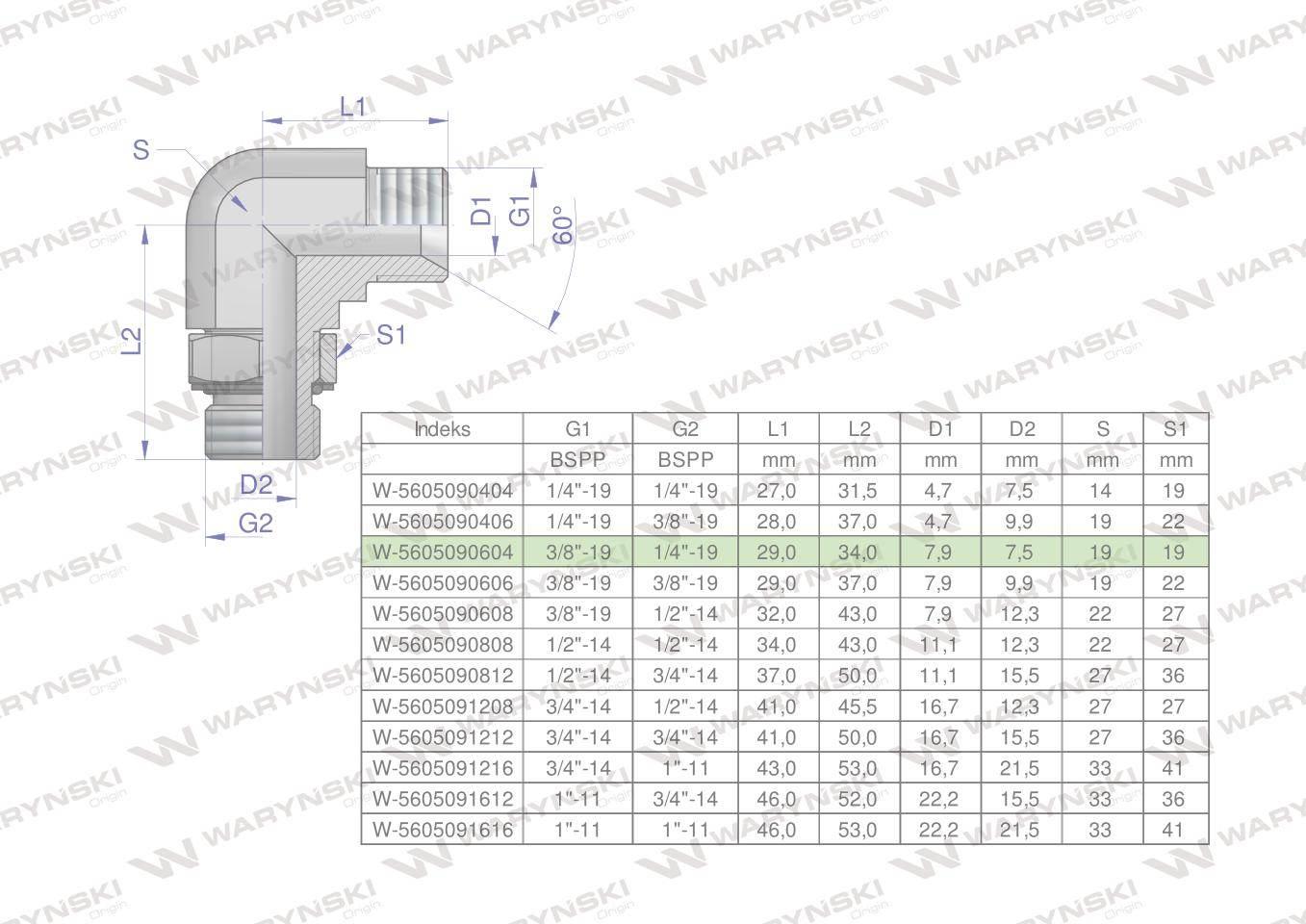 Kolanko hydrauliczne nastawne calowe BB 3/8" x 1/4" BSP z regulacją Waryńsk