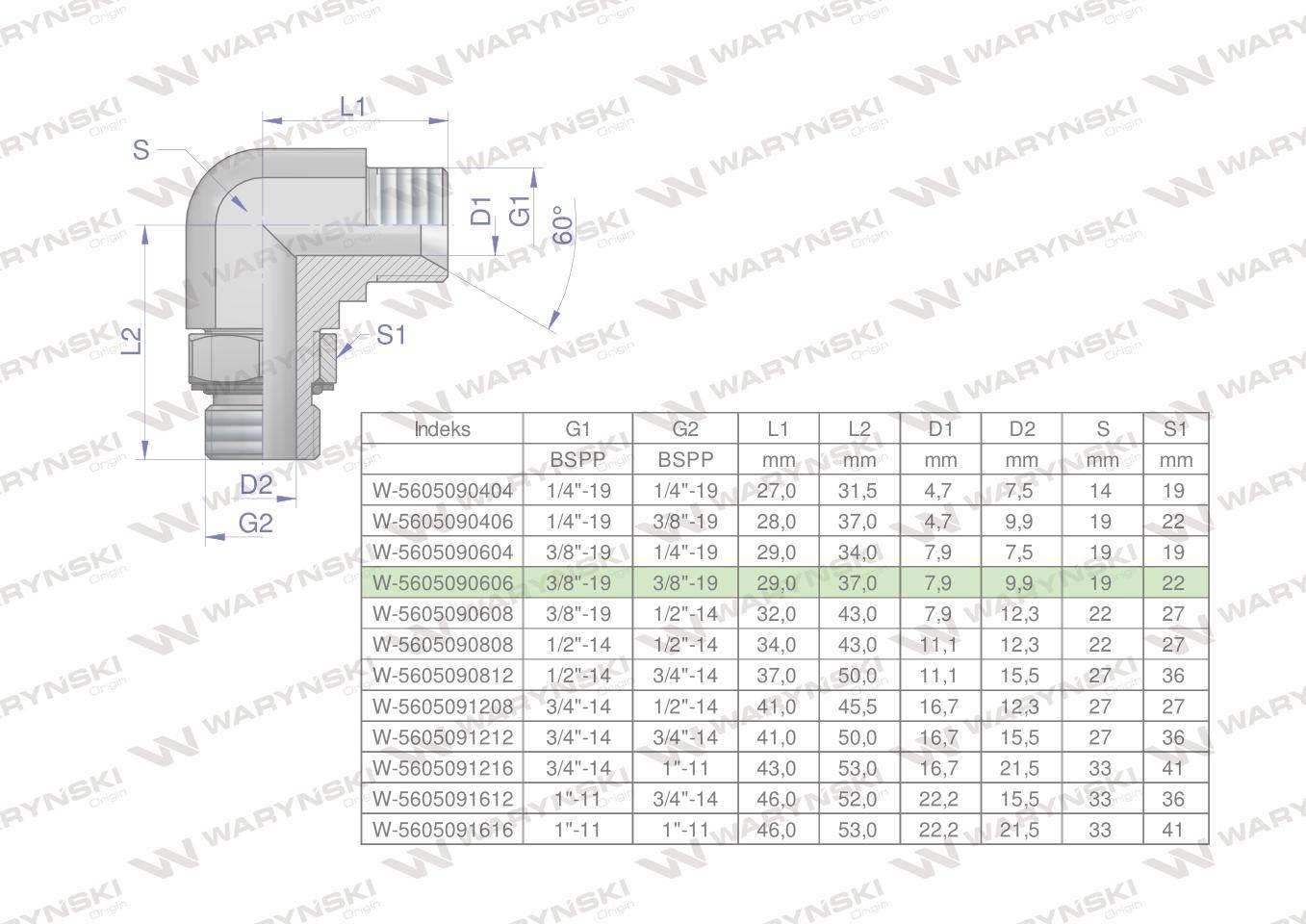 Kolanko hydrauliczne nastawne calowe BB 3/8" x 3/8" BSP z regulacją Waryńsk