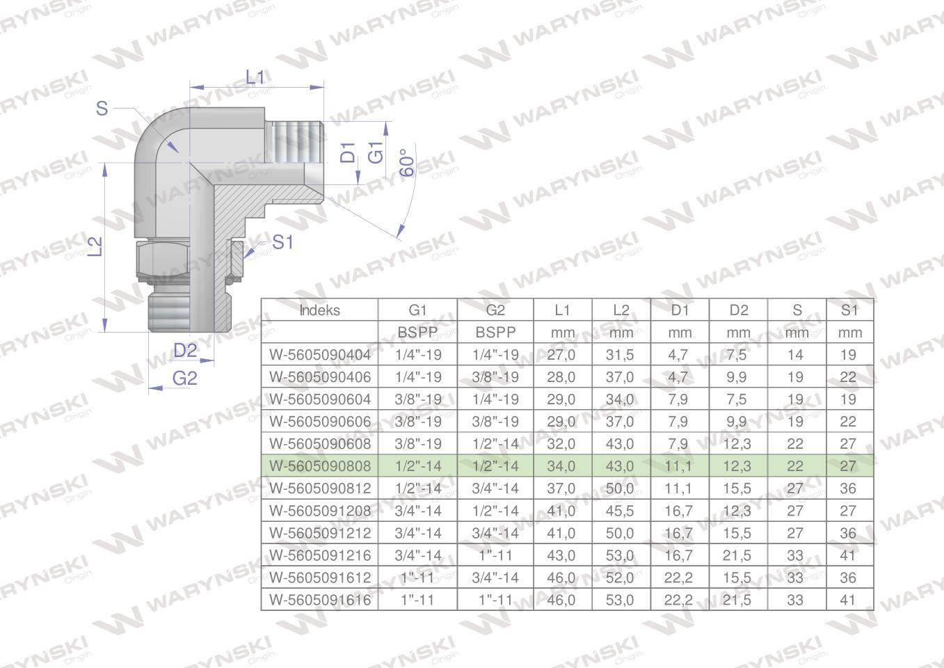 Kolanko hydrauliczne nastawne calowe BB 1/2" x 1/2" BSP z regulacją Waryńsk