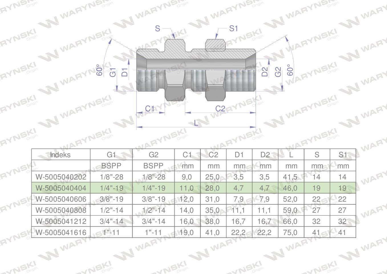 Złączka hydrauliczna calowa grodziowa BB 1/4" BSP z przeciwnakrętką (XSV) W
