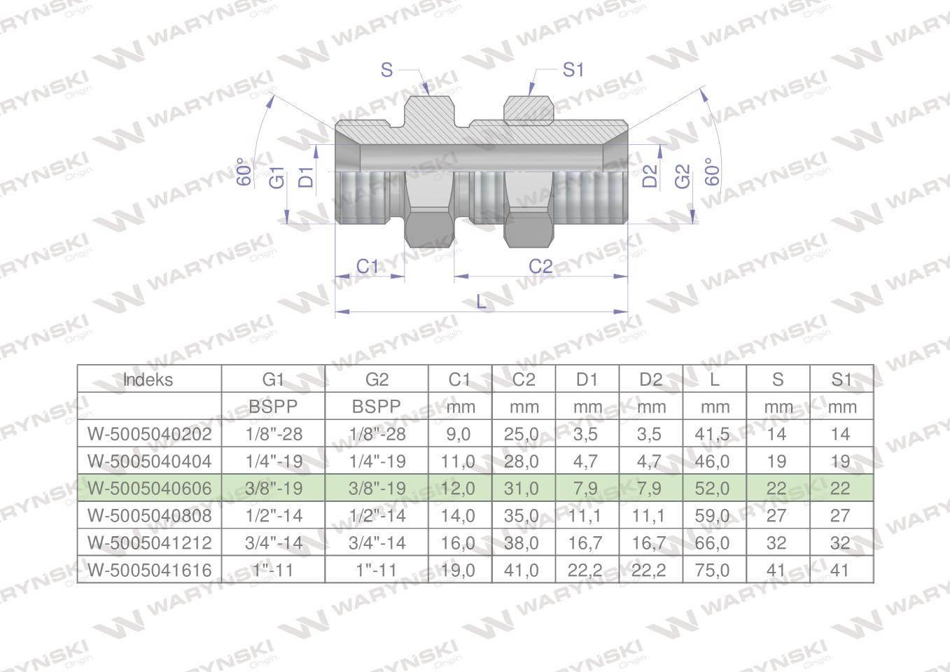 Złączka hydrauliczna calowa grodziowa BB 3/8" BSP z przeciwnakrętką (XSV) W