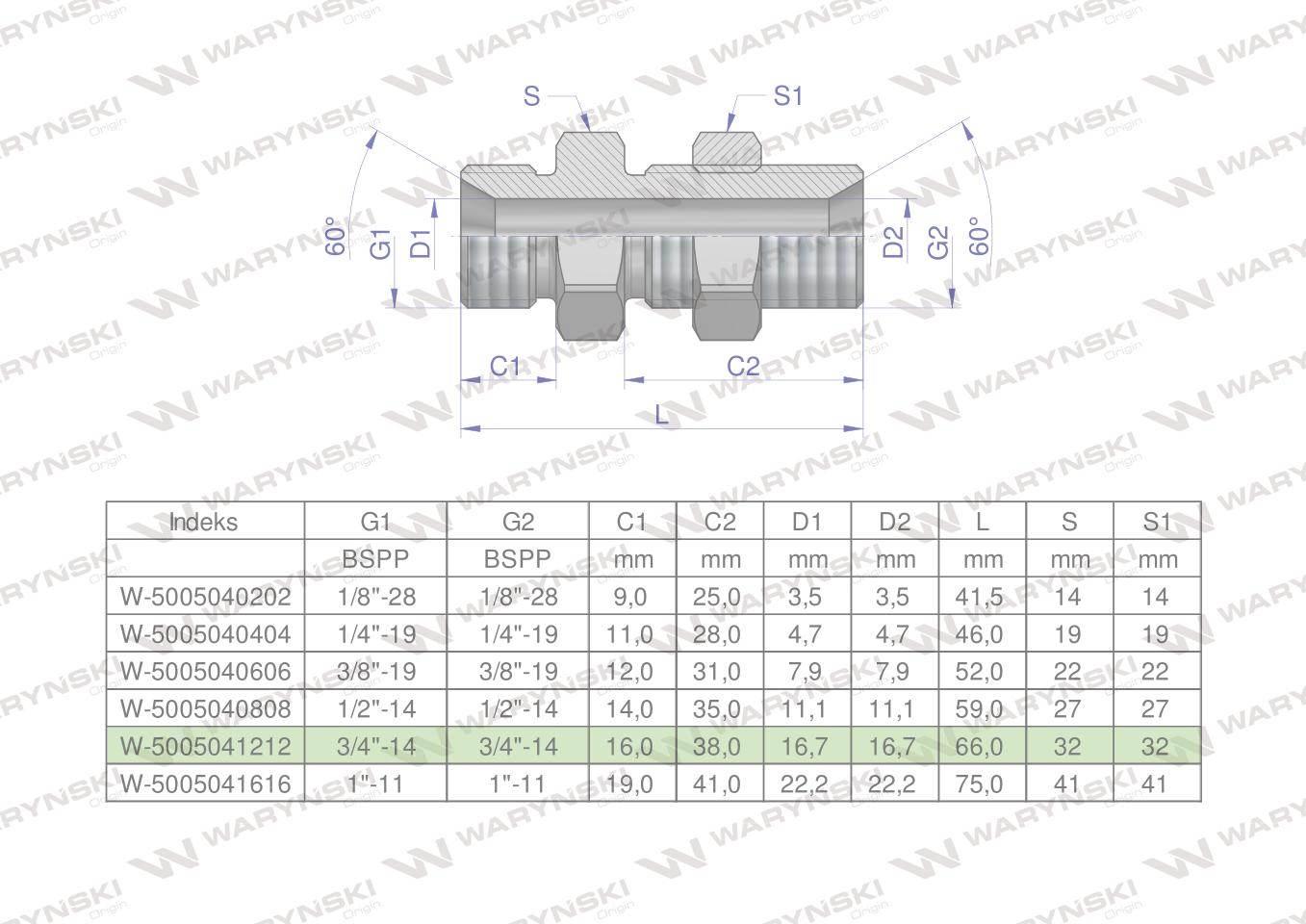 Złączka hydrauliczna calowa grodziowa BB 3/4" BSP z przeciwnakrętką (XSV) W