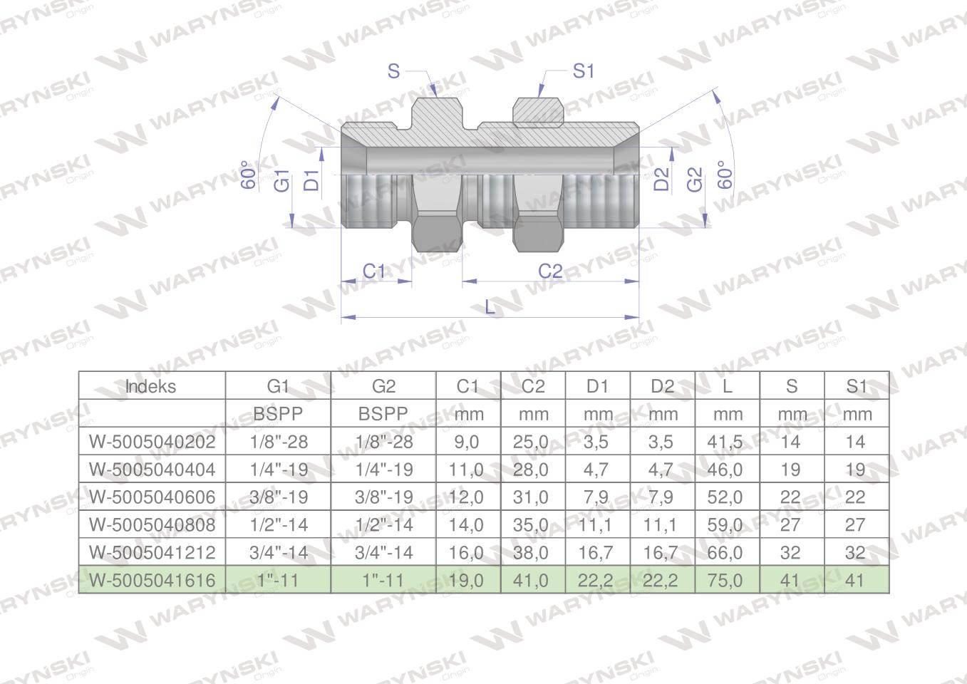 Złączka hydrauliczna calowa grodziowa BB 1" BSP z przeciwnakrętką (XSV) War