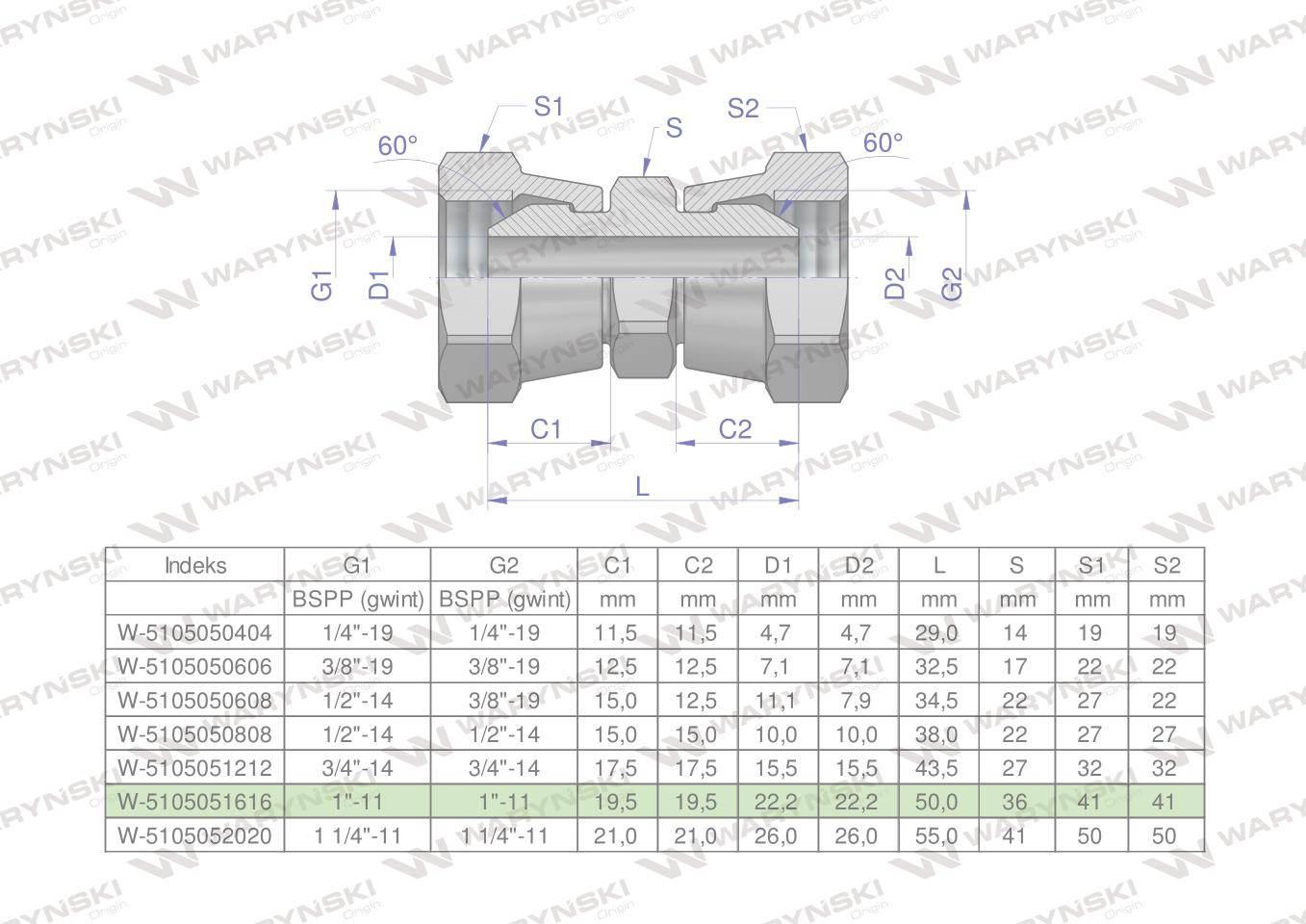 Złączka hydrauliczna calowa AA 1" BSP Waryński W-5105051616