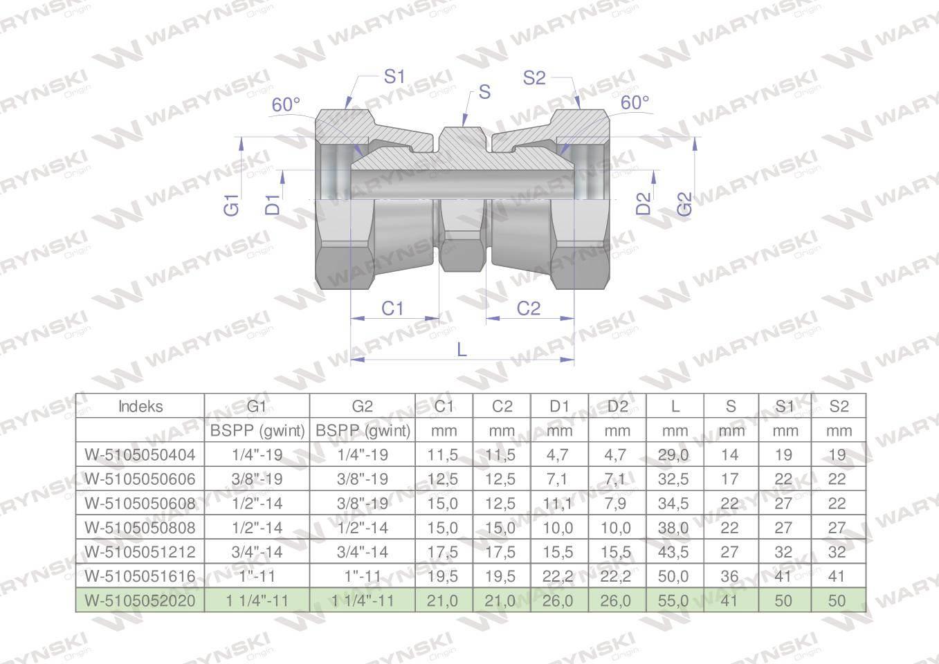 Złączka hydrauliczna calowa AA 1 1/4" BSP Waryński W-5105052020