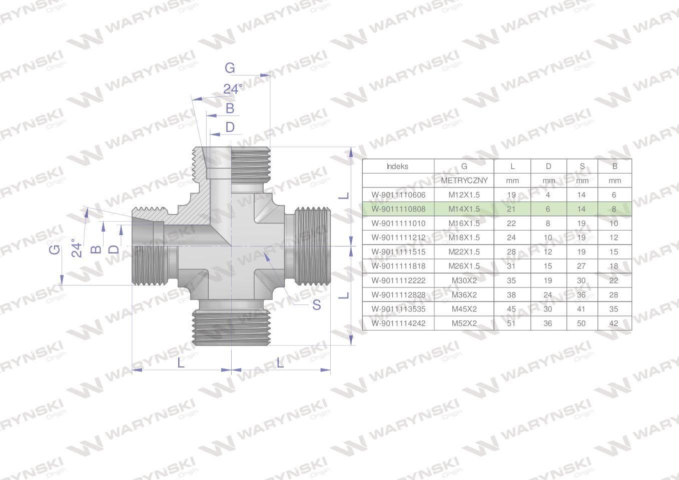 Czwórnik hydrauliczny metryczny BBBB M14x1.5 08L Waryński W-9011110808
