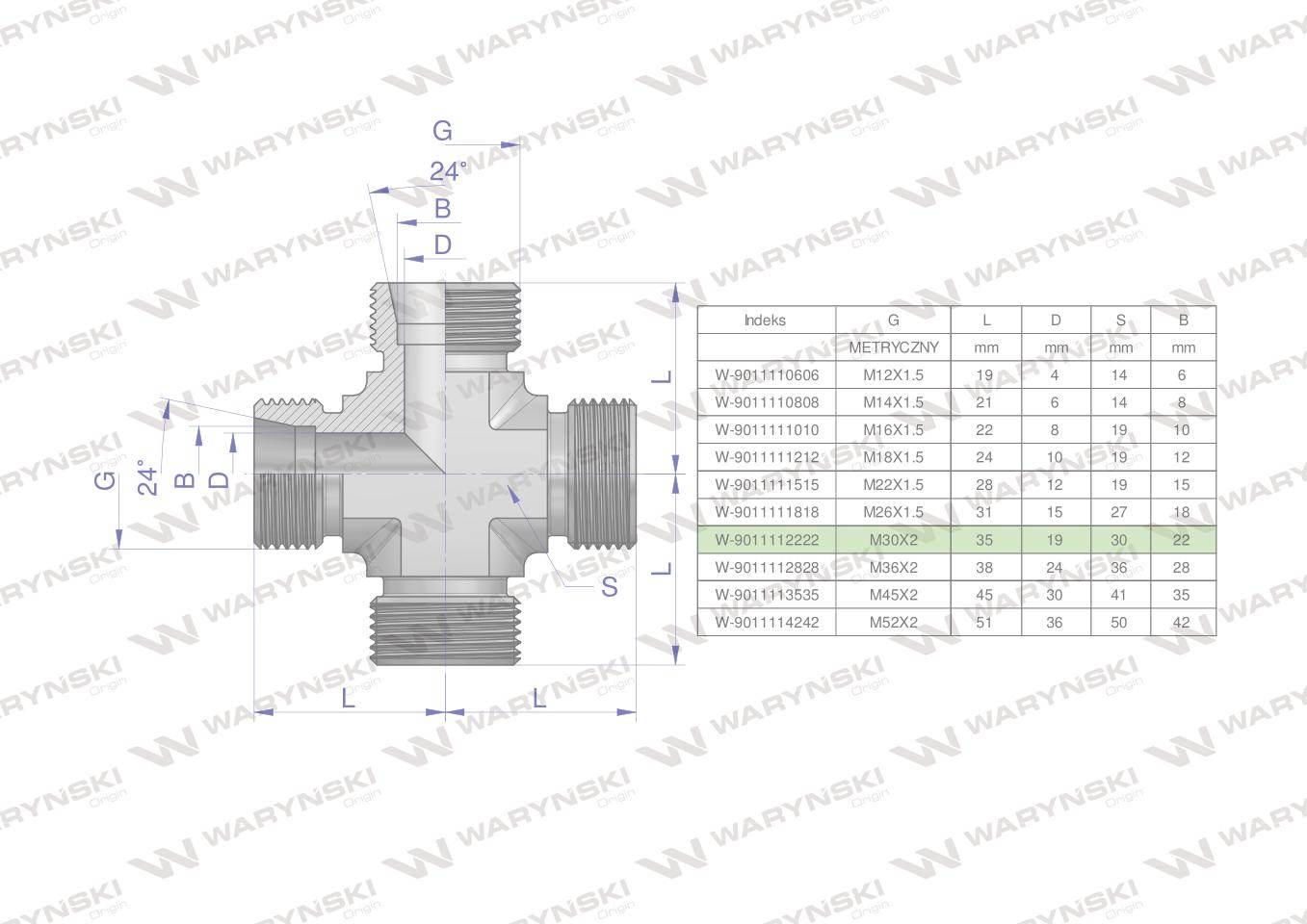 Czwórnik hydrauliczny metryczny BBBB M30x2 22L Waryński W-9011112222