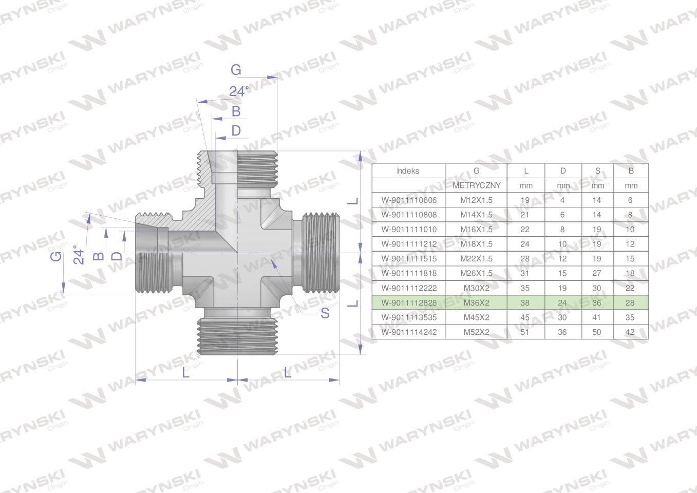 Czwórnik hydrauliczny metryczny BBBB M36x2 28L Waryński W-9011112828