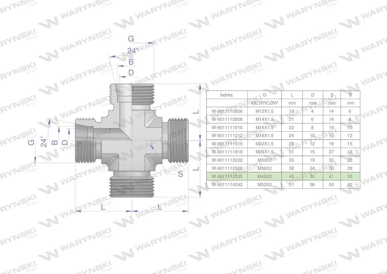 Czwórnik hydrauliczny metryczny BBBB M45x2 35L Waryński W-9011113535