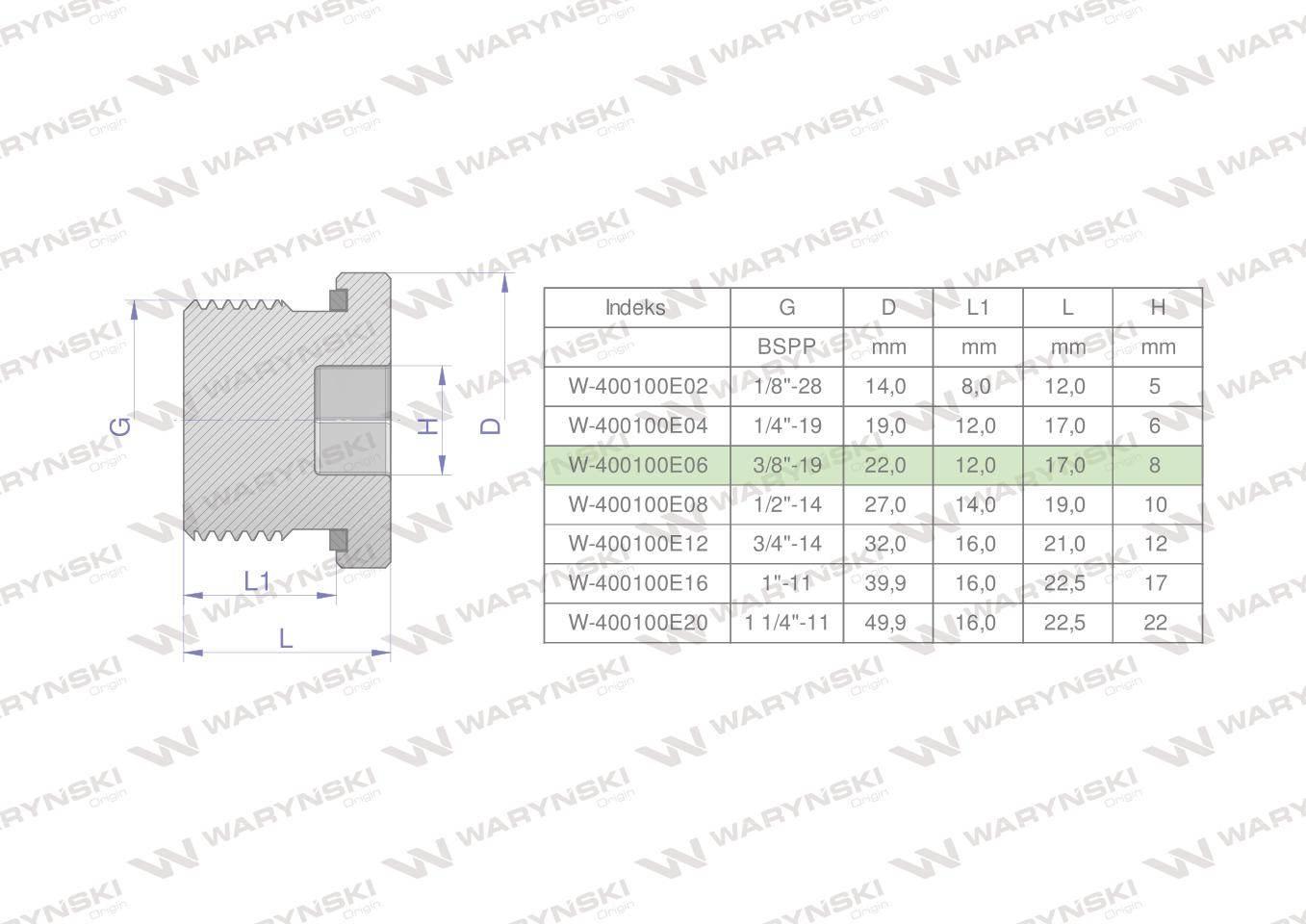 Korek hydrauliczny calowy (na imbus) 3/8" BSP ED Waryński 10szt