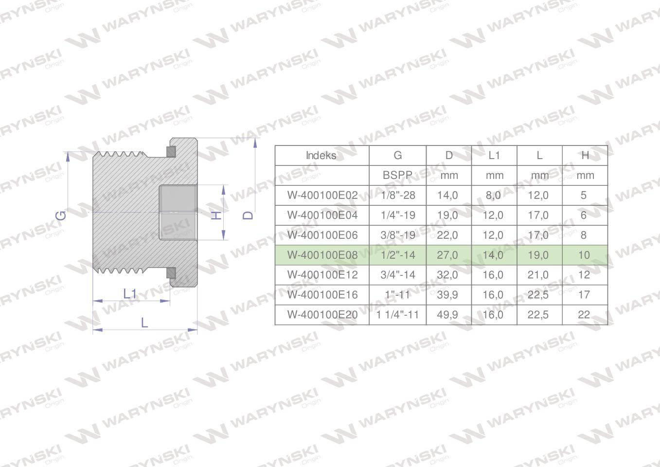 Korek hydrauliczny calowy (na imbus) 1/2" BSP ED Waryński 10szt