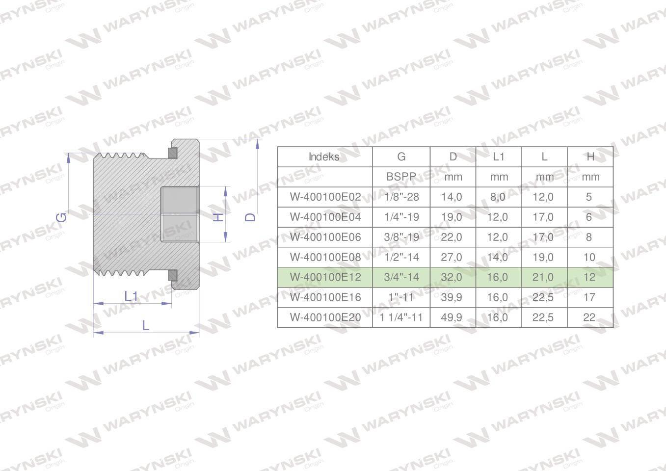 Korek hydrauliczny calowy (na imbus) 3/4" BSP ED Waryński 5szt W-400100E12