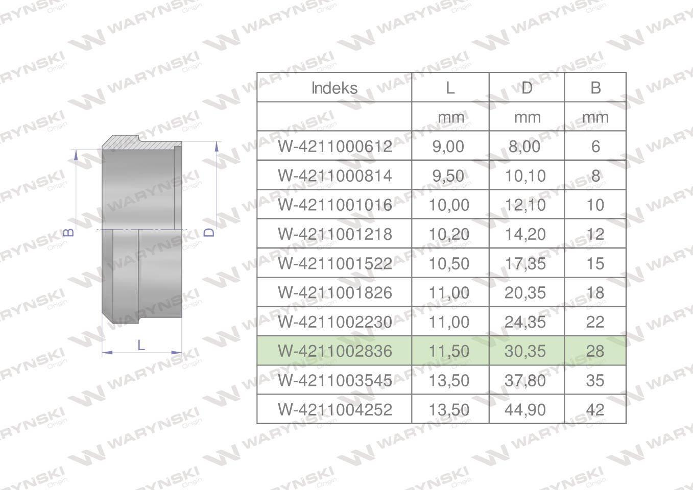 Pierścień zacinający hydrauliczny (DPR28L) 28L Waryński 5szt W-4211002836