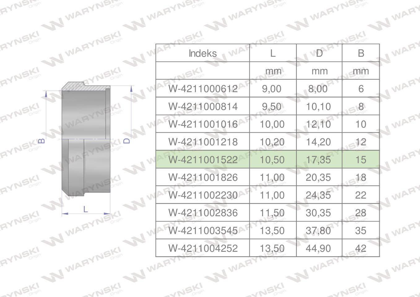 Pierścień zacinający hydrauliczny (DPR15L) 15L Waryński 20szt W-4211001522