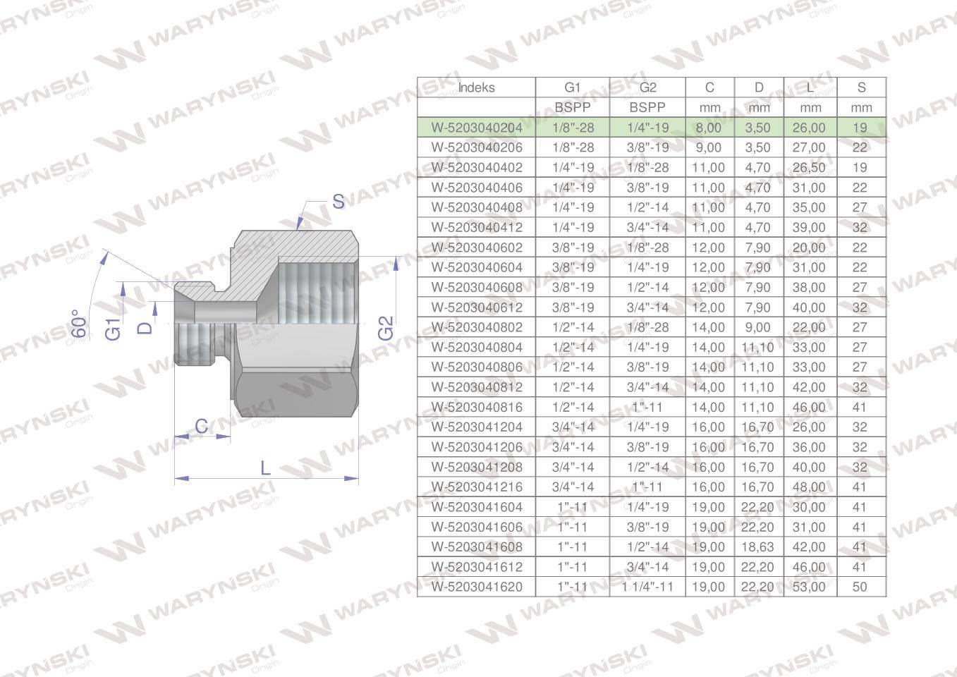 Tulejka różnicowa hydrauliczna calowa AB 1/8"GZ x 1/4"GW BSP Waryński 2szt