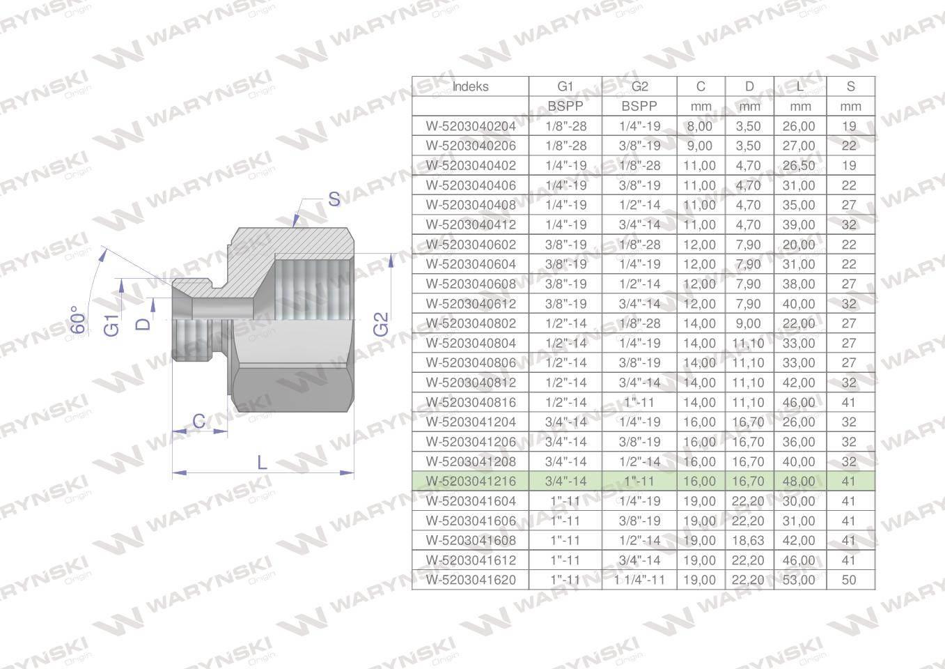 Tulejka różnicowa hydrauliczna calowa AB 3/4"GZ x 1"GW BSP Waryński