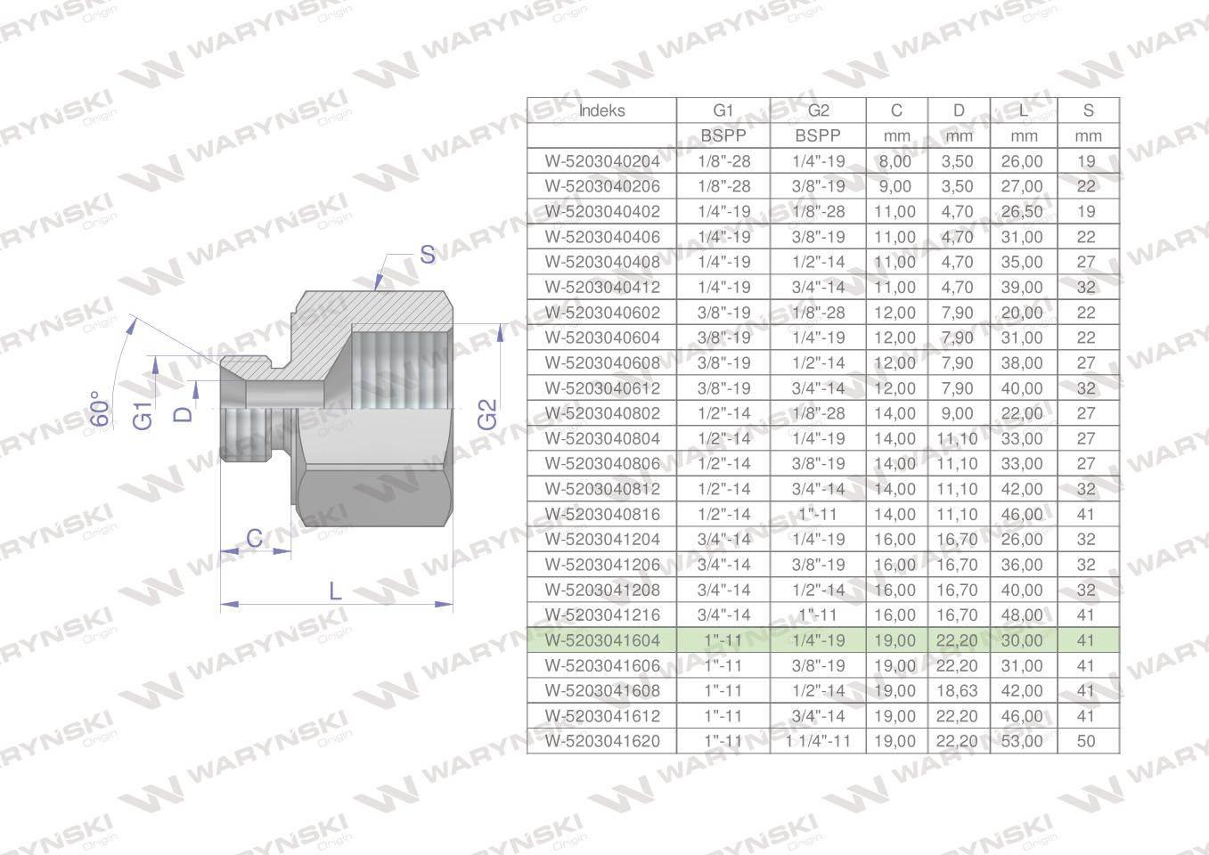 Tulejka różnicowa hydrauliczna calowa AB 1"GZ x 1/4"GW BSP Waryński