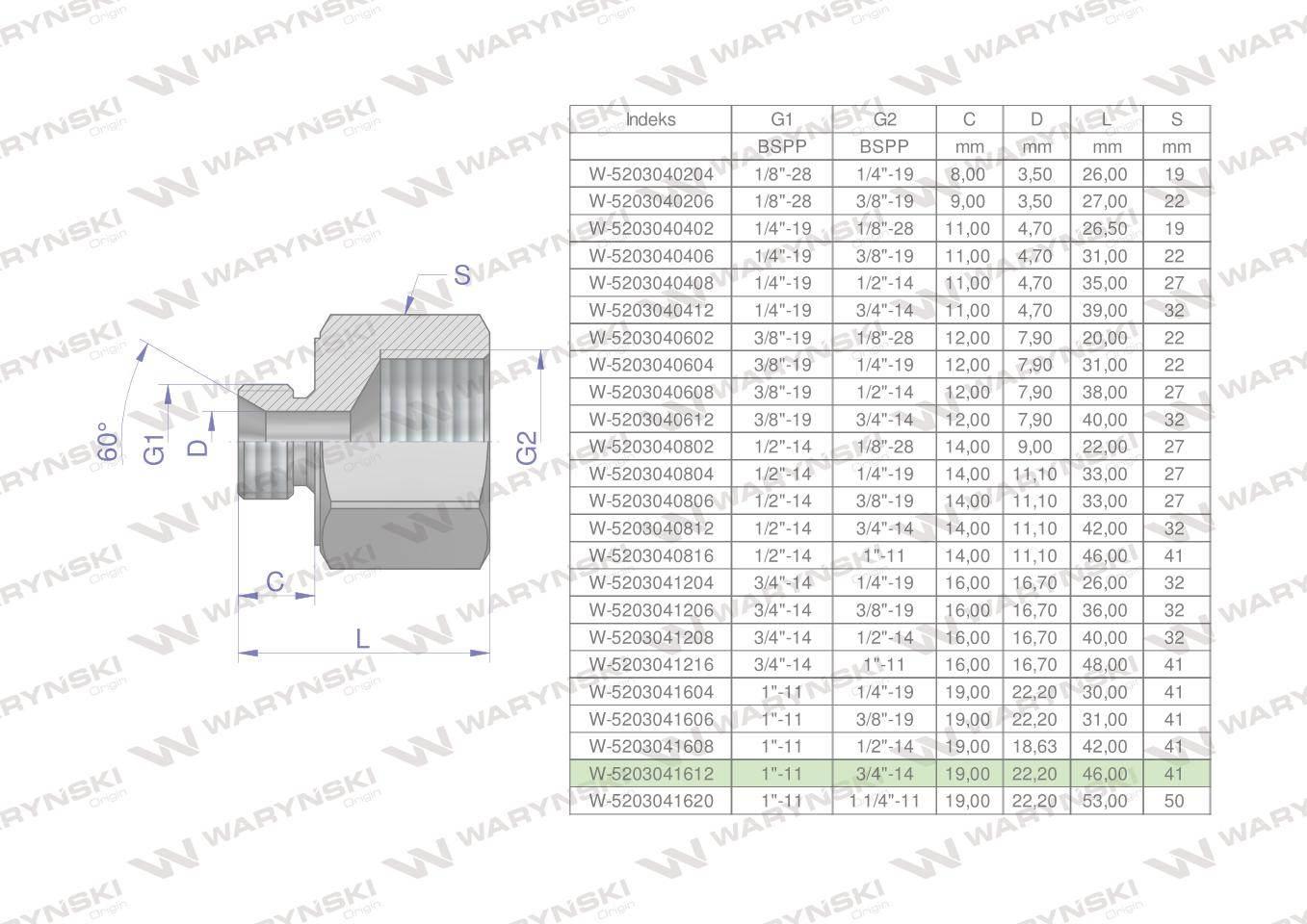Tulejka różnicowa hydrauliczna calowa AB 1"GZ x 3/4"GW BSP Waryński