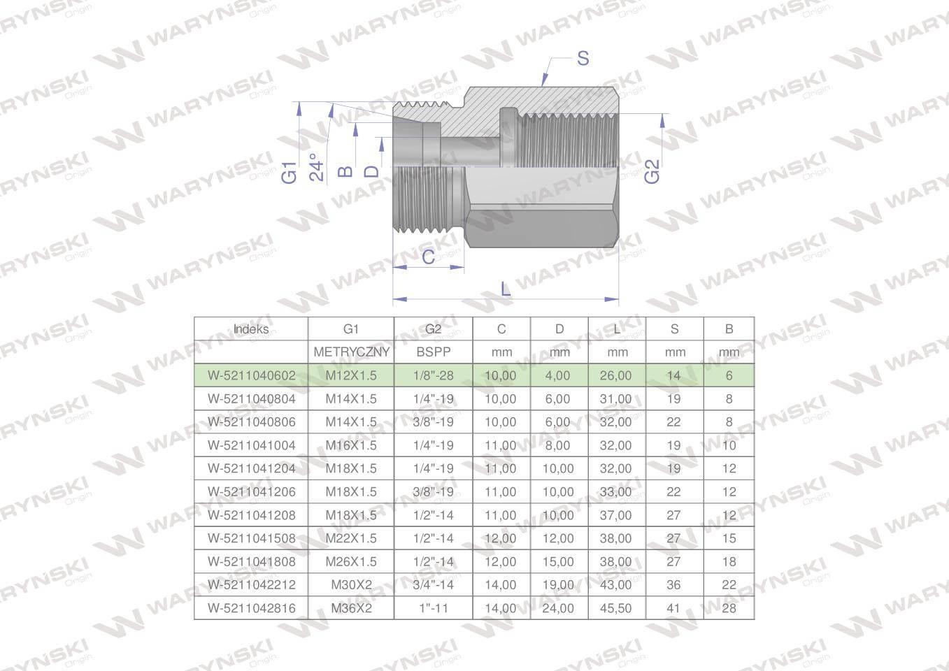 Tulejka różnicowa hydrauliczna AB M12x1.5 06L GZ x 1/8" BSP GW Waryński 2sz