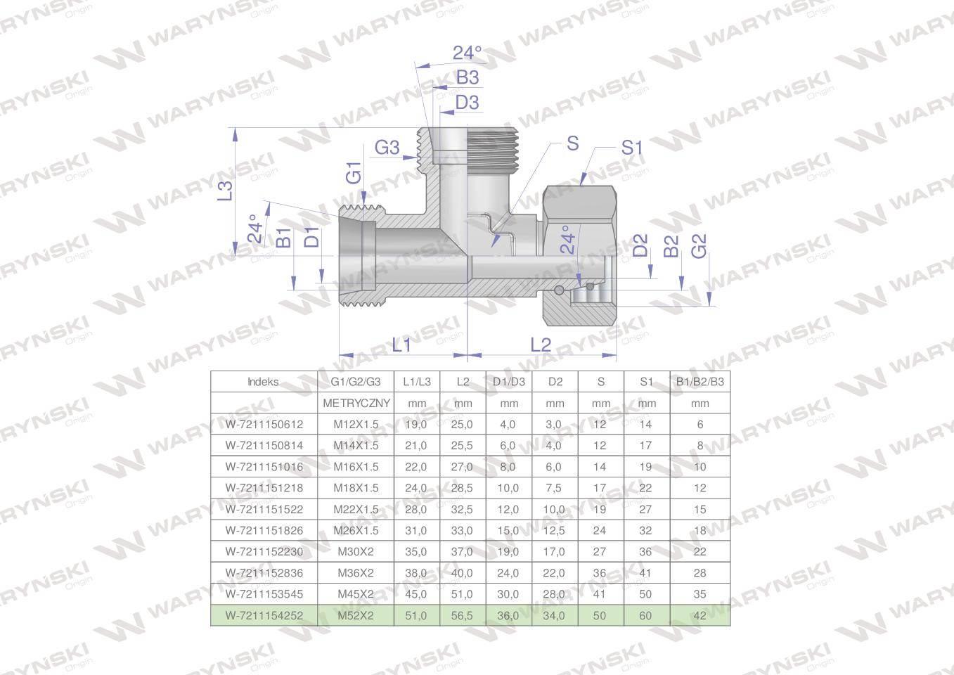 Trójnik hydrauliczny niesymetryczny metryczny BBA M52x4 42L (XEVL) Waryński