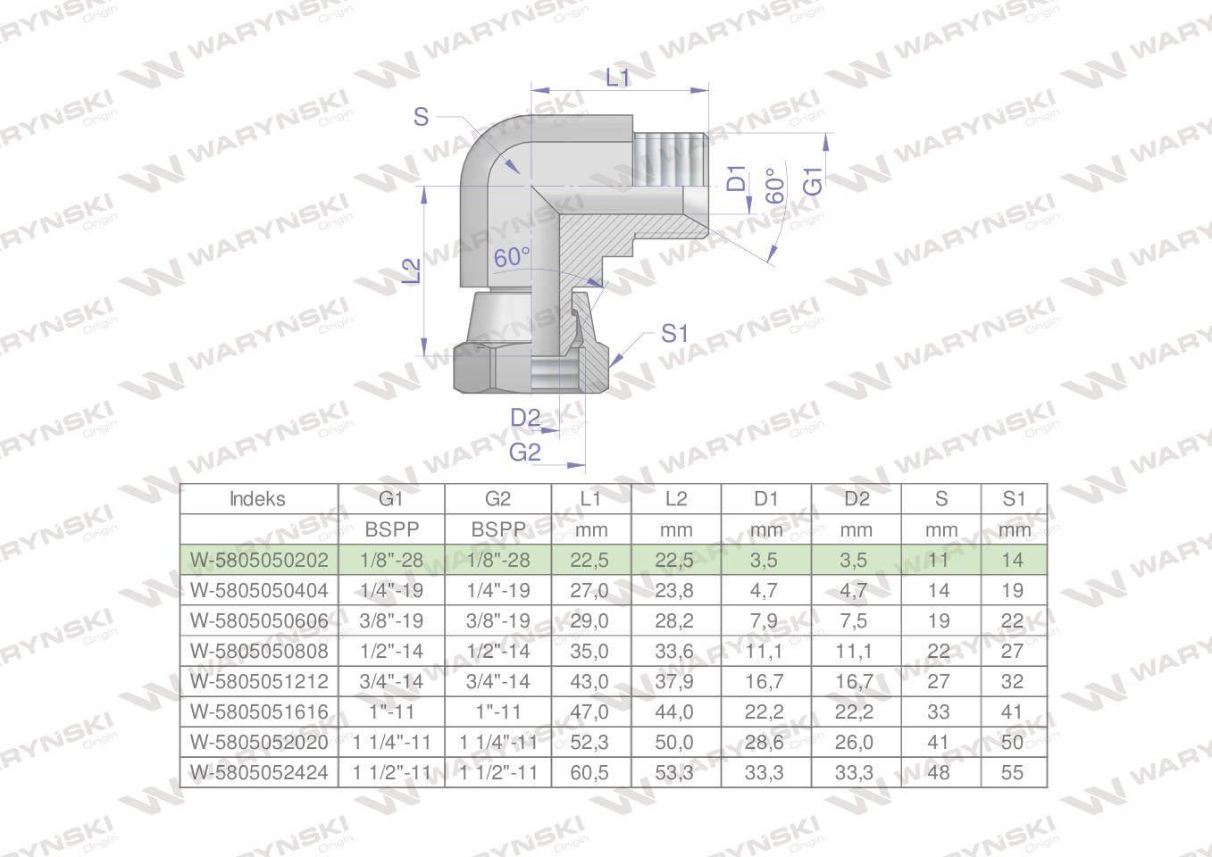 Kolanko hydrauliczne calowe AB 1/8" BSP Waryński W-5805050202