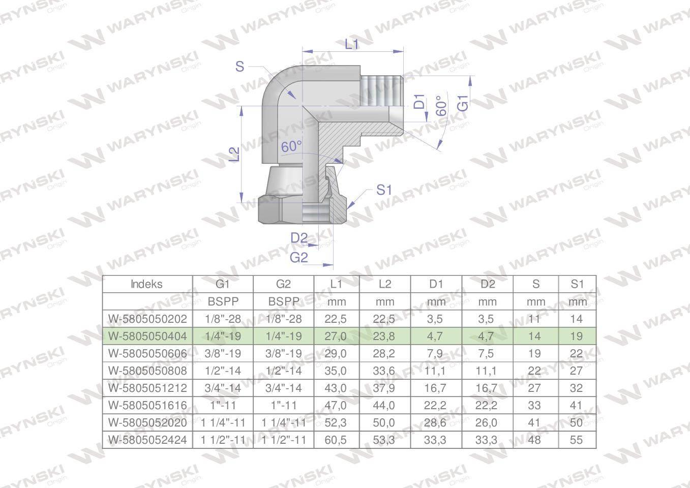 Kolanko hydrauliczne calowe AB 1/4" BSP Waryński W-5805050404