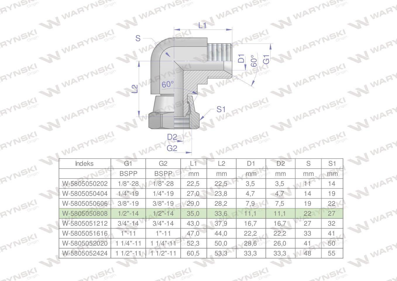 Kolanko hydrauliczne calowe AB 1/2" BSP Waryński W-5805050808