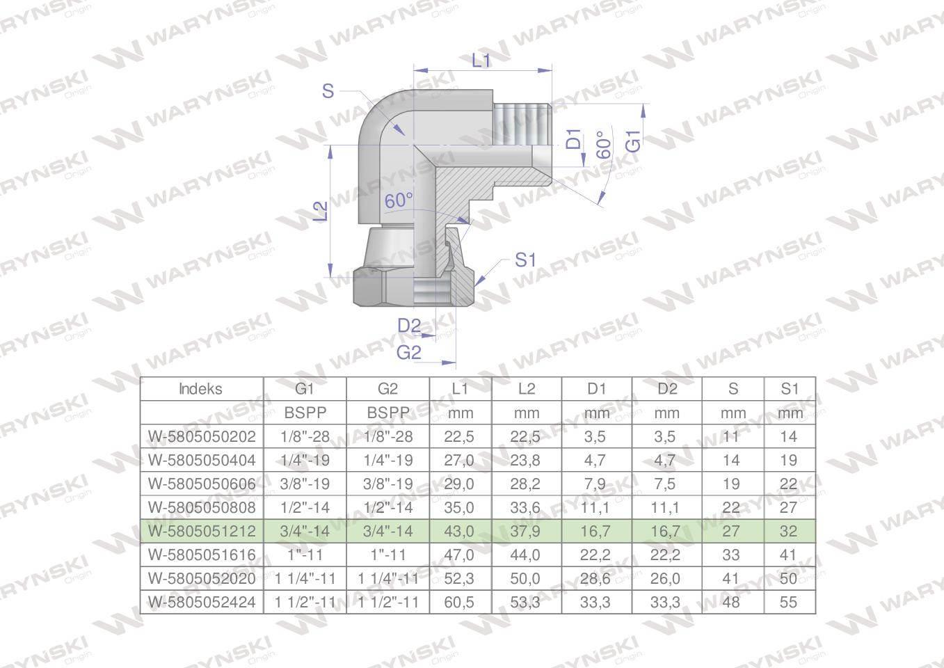 Kolanko hydrauliczne calowe AB 3/4" BSP Waryński W-5805051212