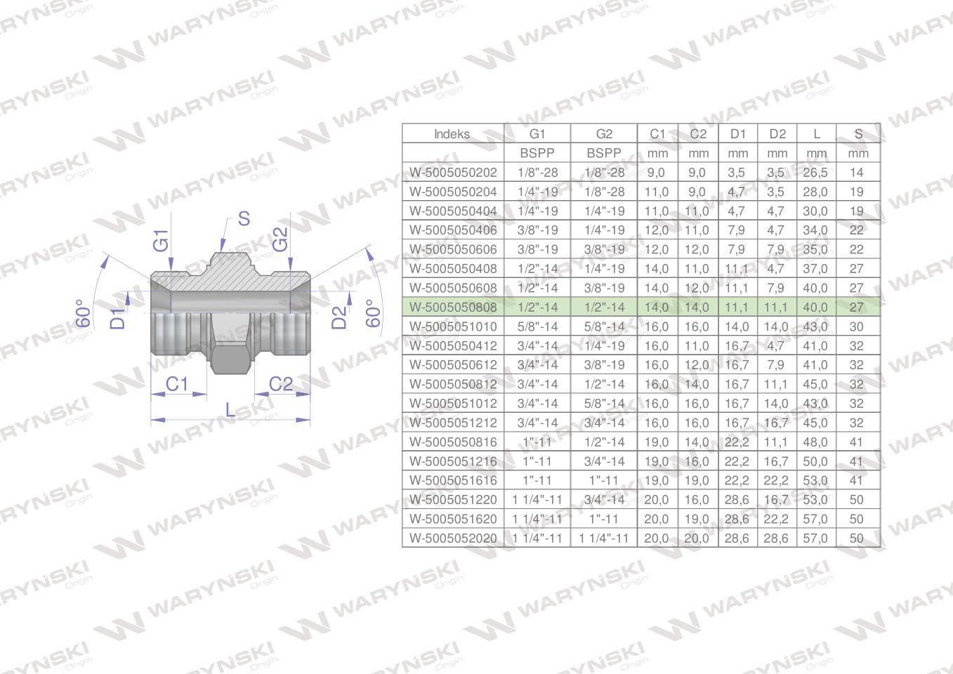 Złączka hydrauliczna calowa BB 1/2" BSP Waryński 10szt W-5005050808