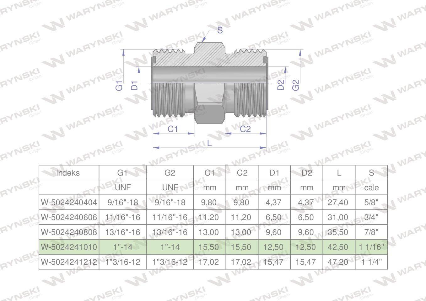 Złączka hydrauliczna calowa BB 1" ORFS (UNF) Waryński W-5024241010