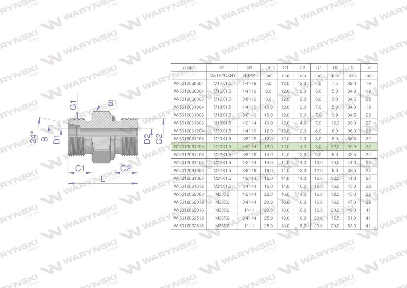 Przyłączka hydrauliczna (odmiana ciężka XGE) BB M20x1.5 12S x 1/2" BSP ED W