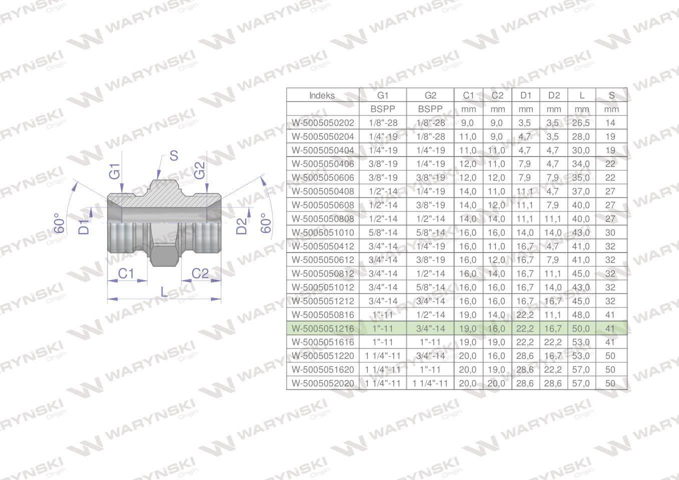 Złączka hydrauliczna redukcyjna calowa BB 3/4" x 1" BSP Waryński 2szt