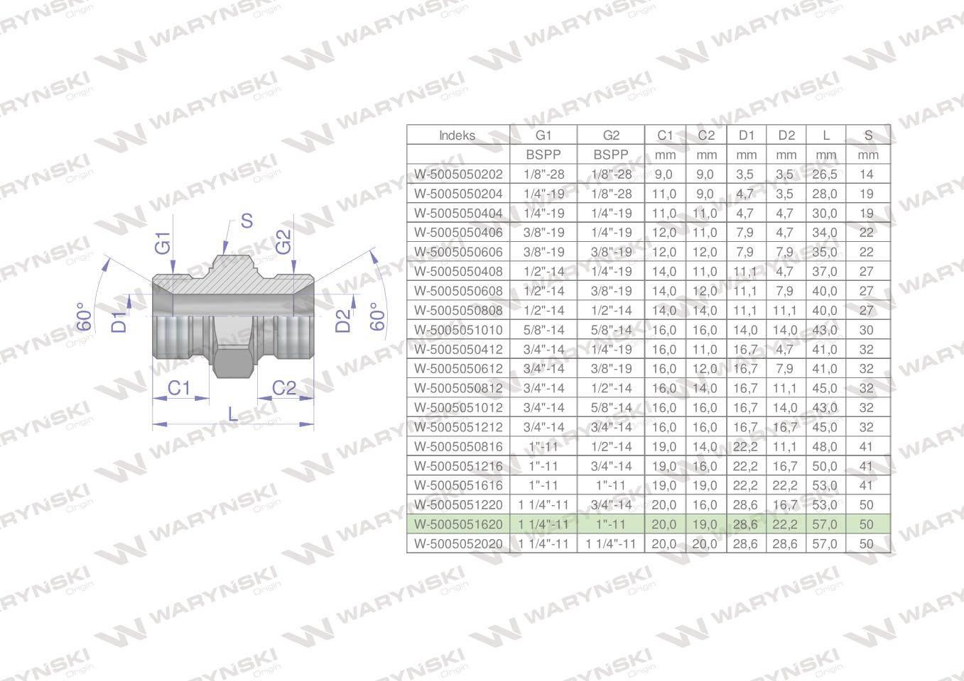 Złączka hydrauliczna redukcyjna calowa BB 1" x 1 1/4" BSP Waryński