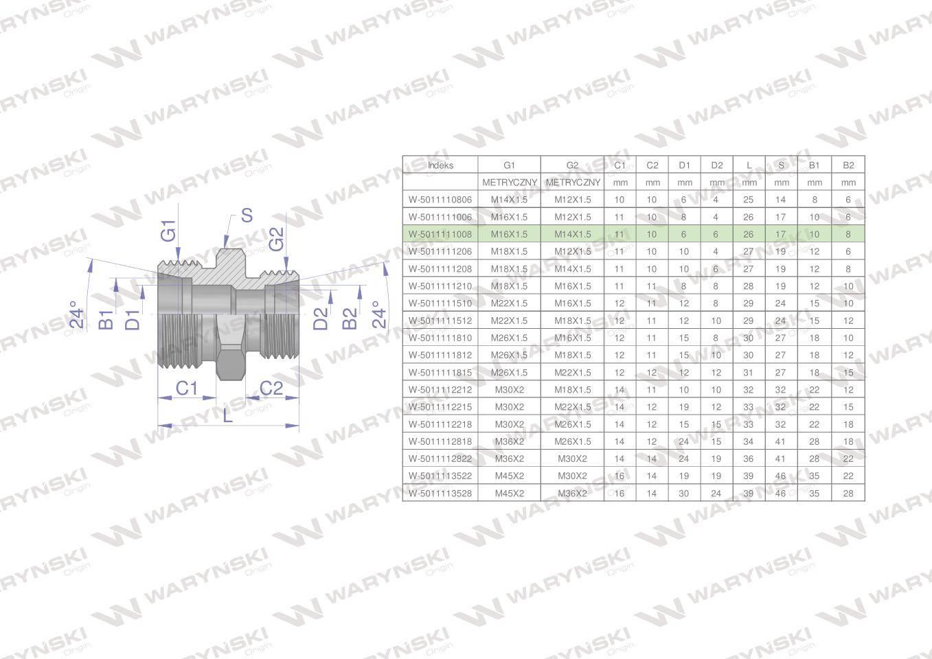 Złączka hydrauliczna redukcyjna metryczna BB M16x1.5 10L / M14x1.5 08L (XG)
