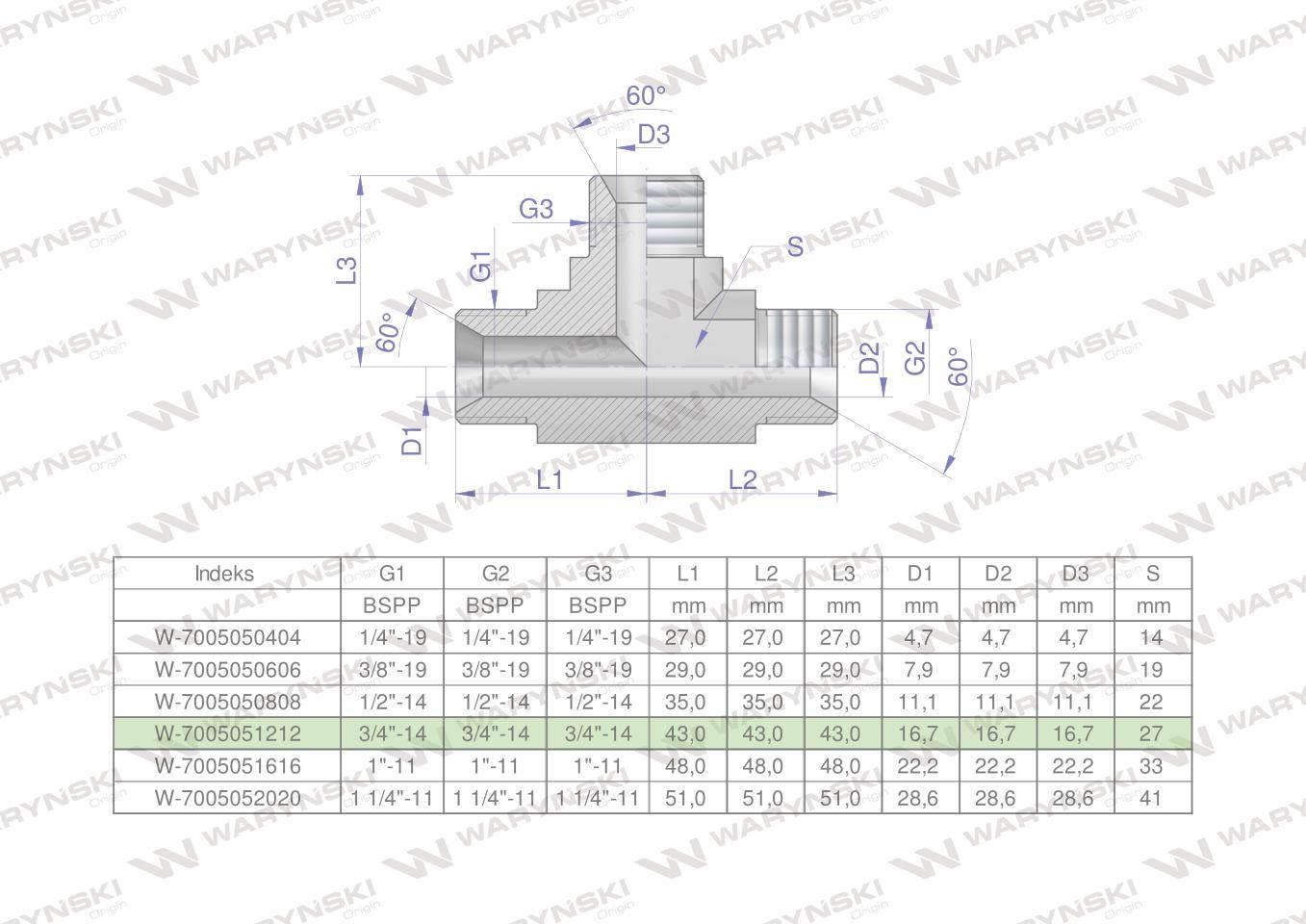 Trójnik hydrauliczny calowy BBB 3/4" BSP (XT) Waryński W-7005051212