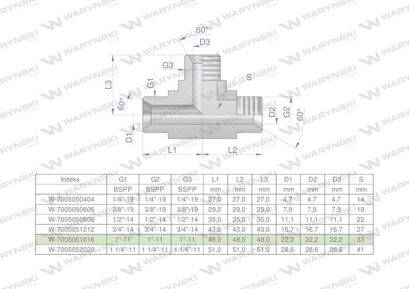 Trójnik hydrauliczny calowy BBB 1" BSP (XT) Waryński W-7005051616