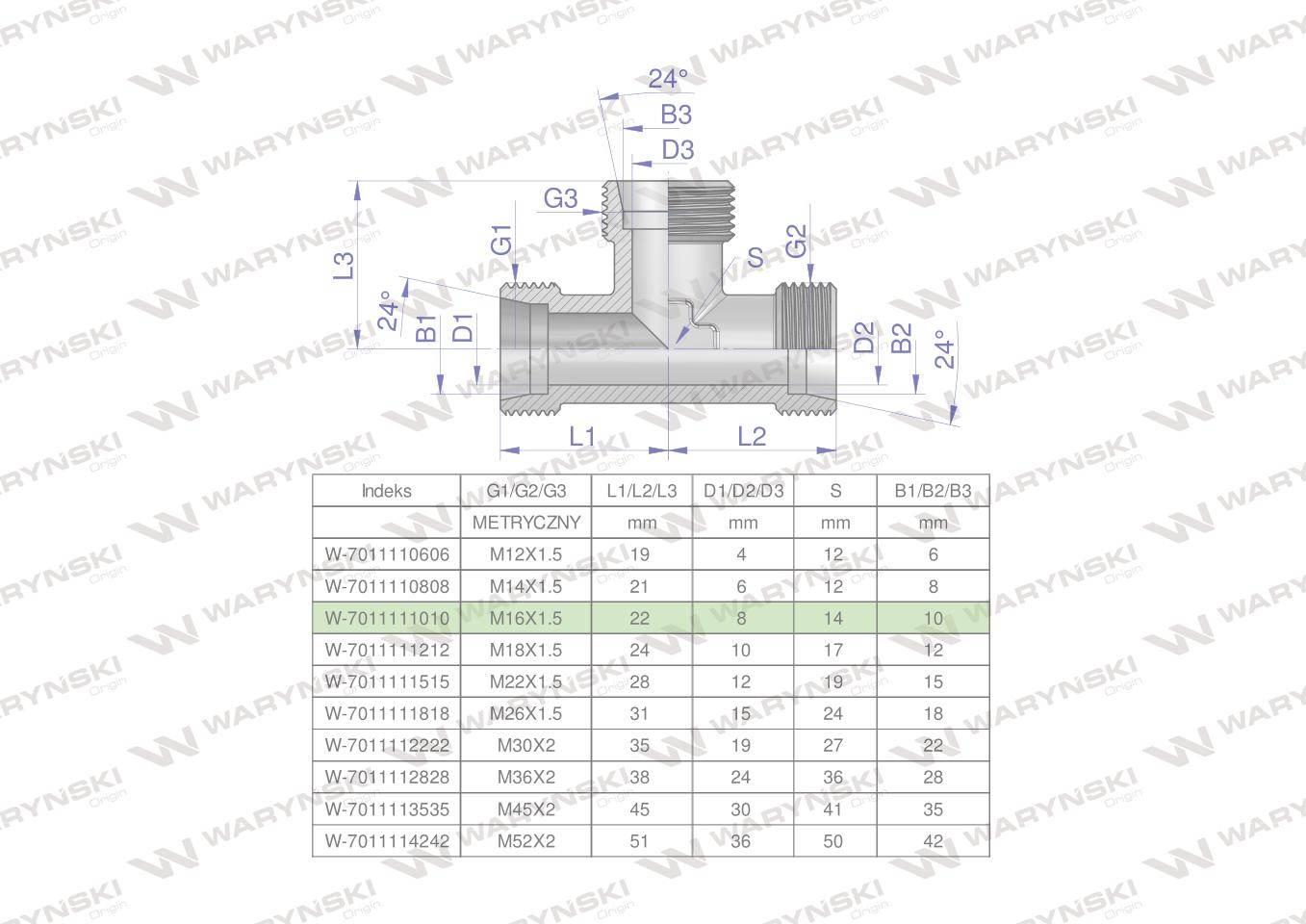 Trójnik hydrauliczny metryczny BBB M16x1.5 10L (XT) Waryński 5szt - zdjęcie 4