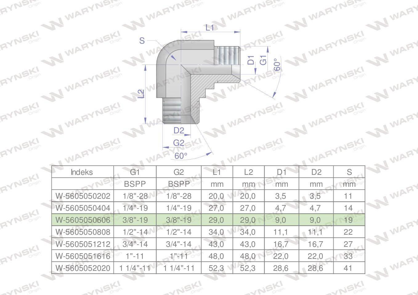 Kolanko hydrauliczne calowe BB 3/8" BSP (XW) Waryński 5szt W-5605050606